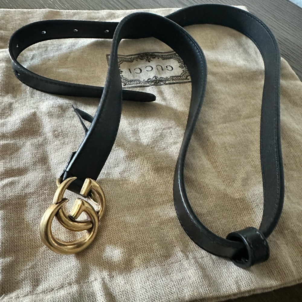 Gucci Black Belt with Gold Interlocking Buckle